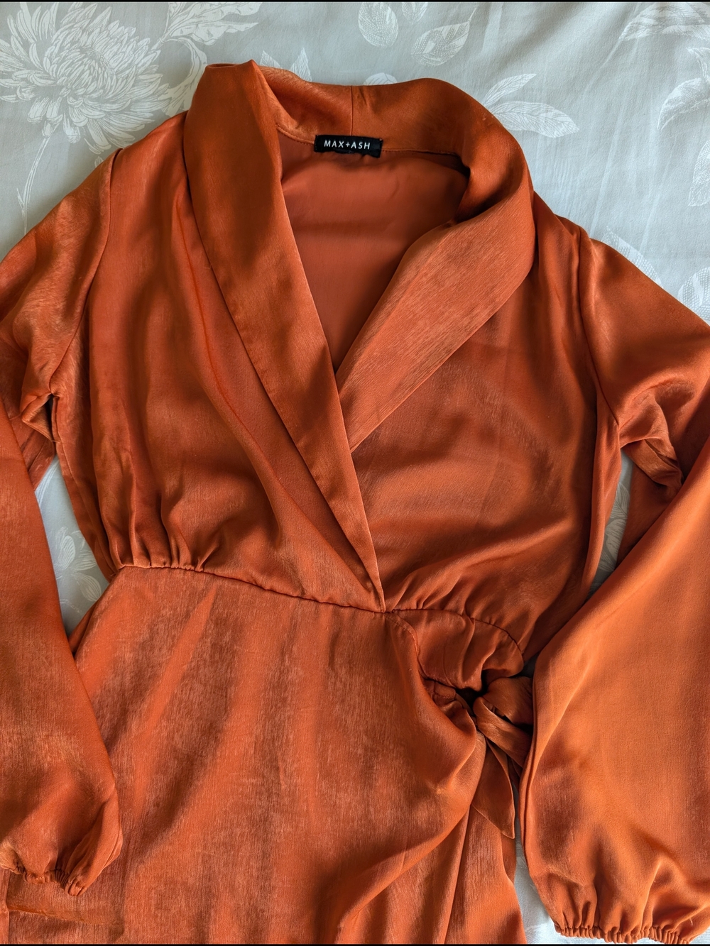 MAX + ASH Orange Wrap-Style Satin Dress